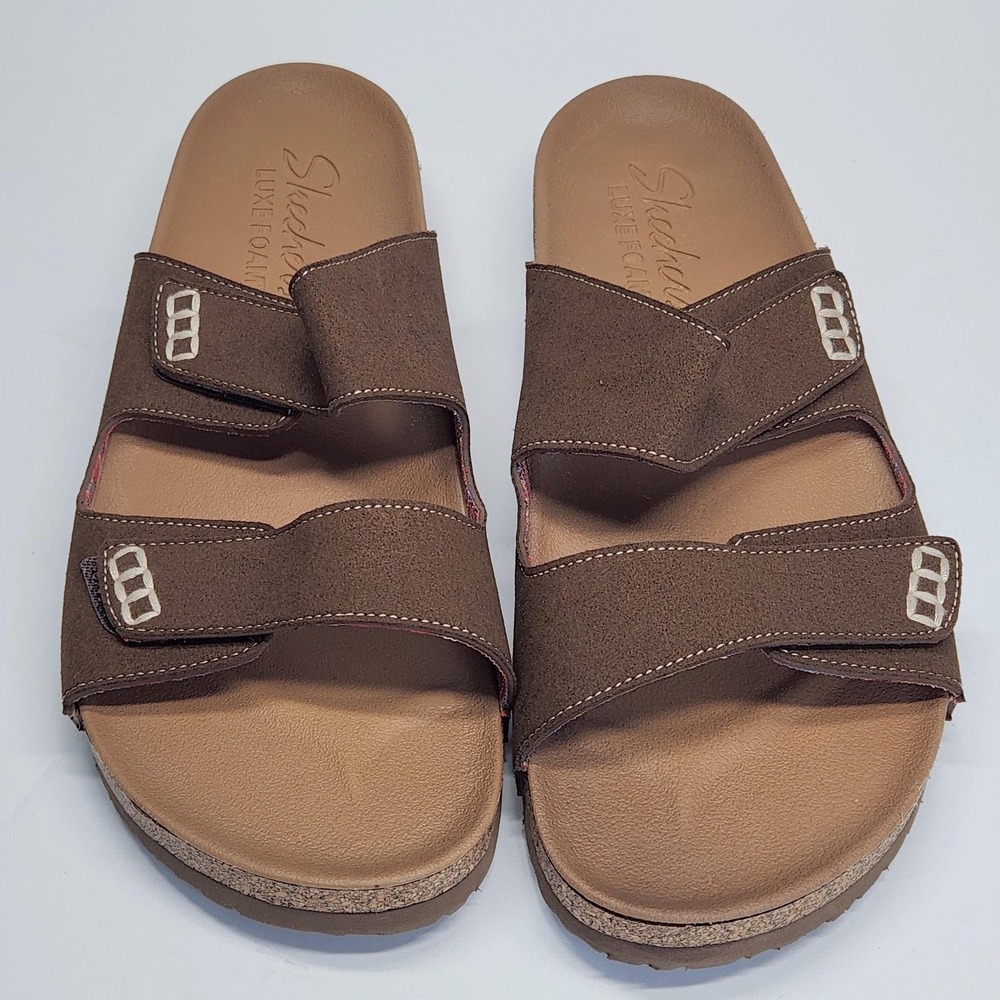 Skechers Sandals Womens Size 10 Brown Luxe Foam Slide On Adjustable EUC SN 56176 - Picture 6 of 10